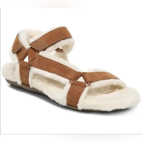 Vionic Viva Sandals Faux Fur Sandals in Toffee - Picture 1 of 8
